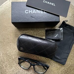 CHANEL Black prescription glasses, with Case and with Soft Pouch.